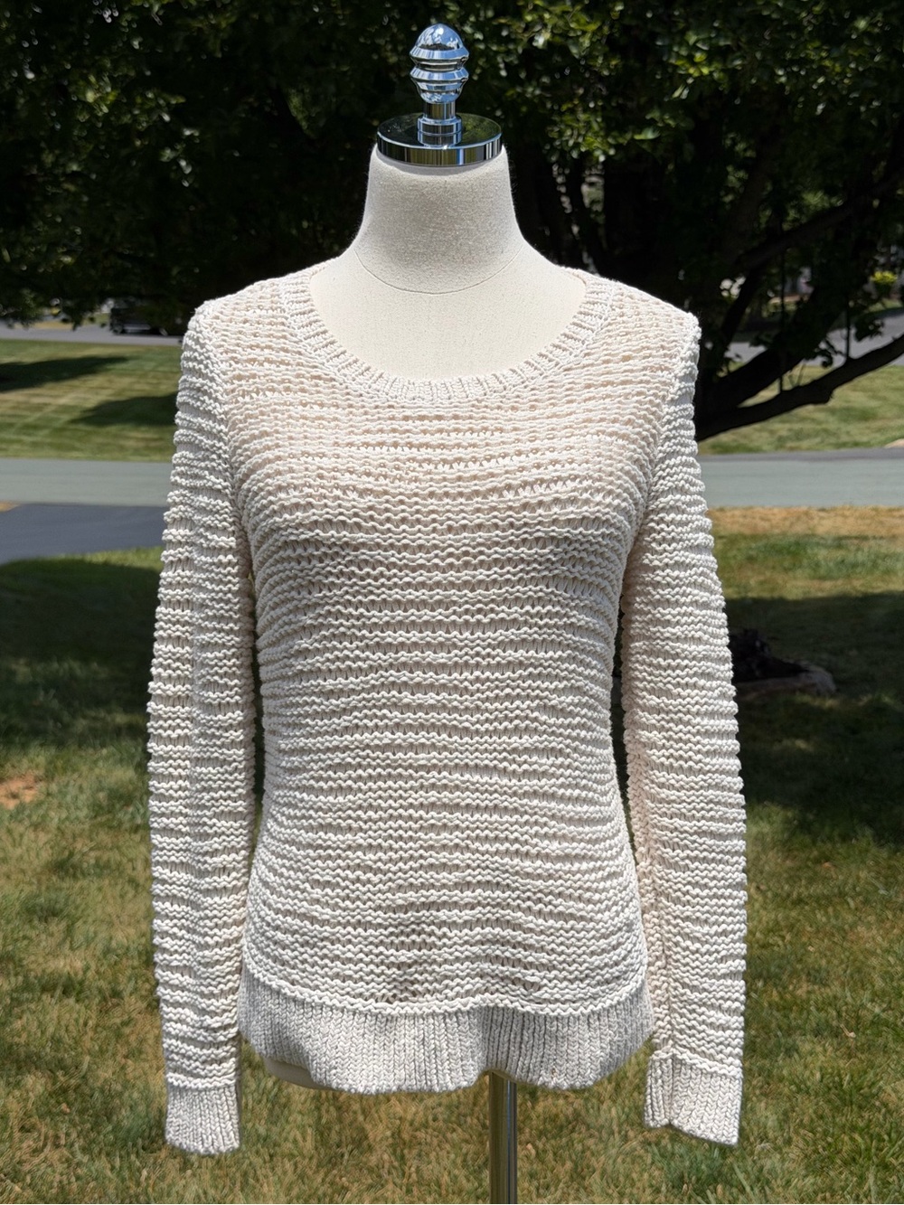 Eileen Fisher Organic Cotton Open Knit Sweater Ivory Coastal Minimalist Chic